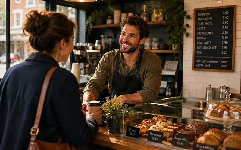 An independent shop owner on an English high street