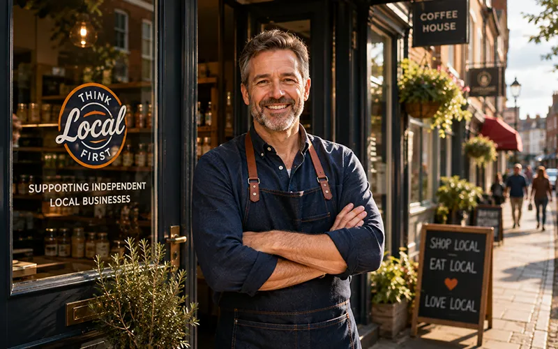 An independent shop owner on an English high street